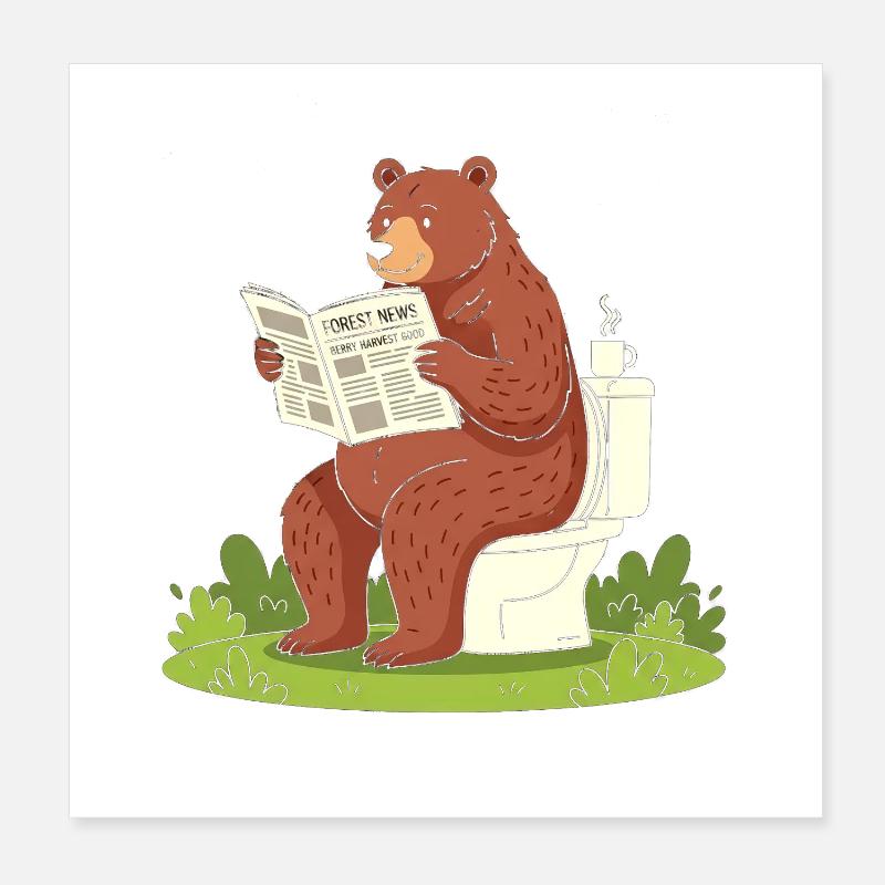 Bear lit le journal sur les toilettes Poster 20 x 20 cm