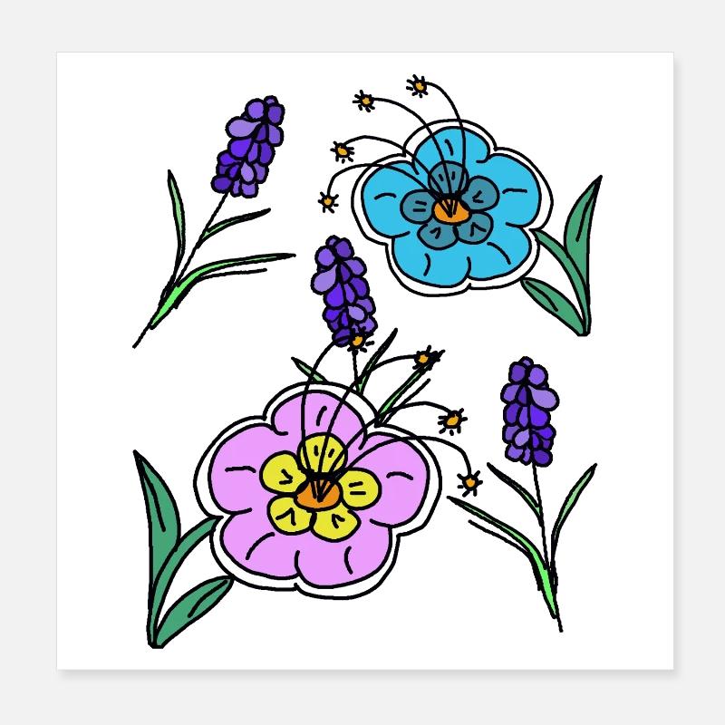 Fleurs du Jardin d’Été Fleurs Rétro Poster 20 x 20 cm