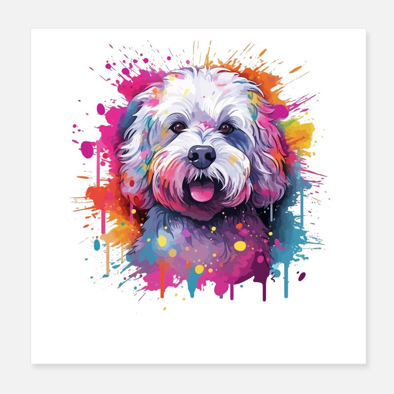 Chien coloré d’art éclaboussé Bichon Fris Poster 20 x 20 cm
