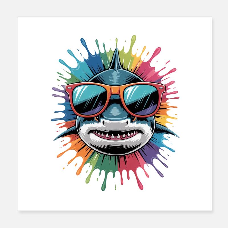 Éclaboussure colorée d’aquarelle de requin Poster 20 x 20 cm