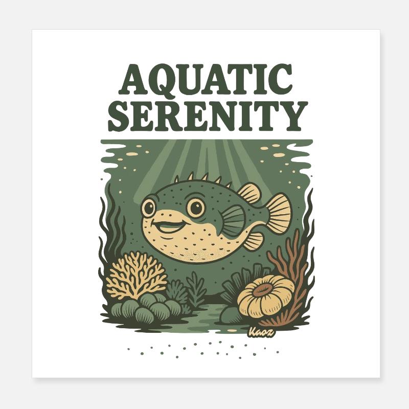 Aquatic Serenity Puffer Fish Poster 8" x 8" (20x20 cm)