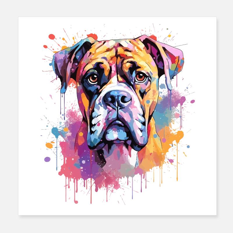 Boxer Bunte Hund Splash Art Poster 20x20 cm