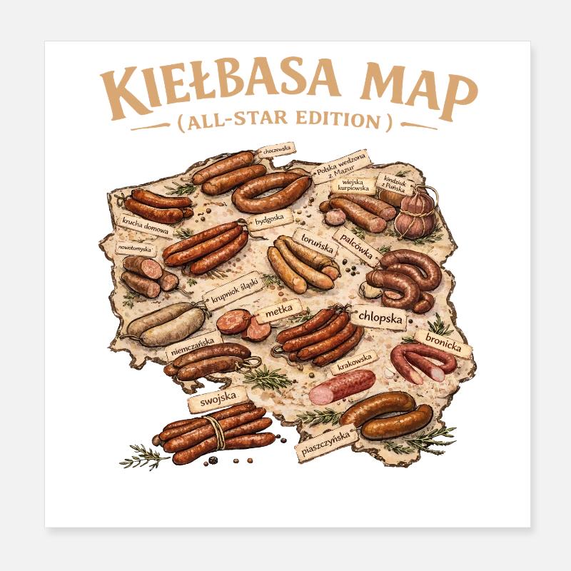 Kielbasa Map All Star Edition Poster 8" x 8" (20x20 cm)