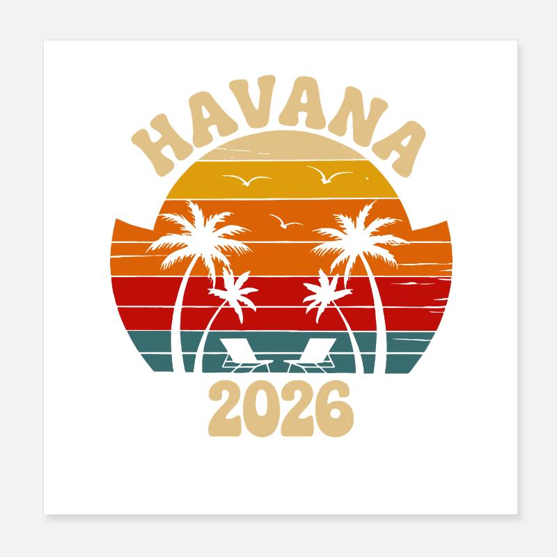 La Havane 2026 Coucher de soleil rétro Poster 20 x 20 cm