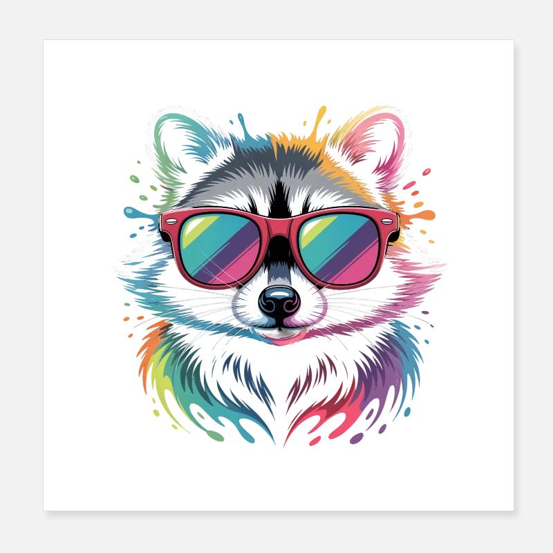 Bunter Waschbär Wasserfarben Spritzer Poster 20x20 cm