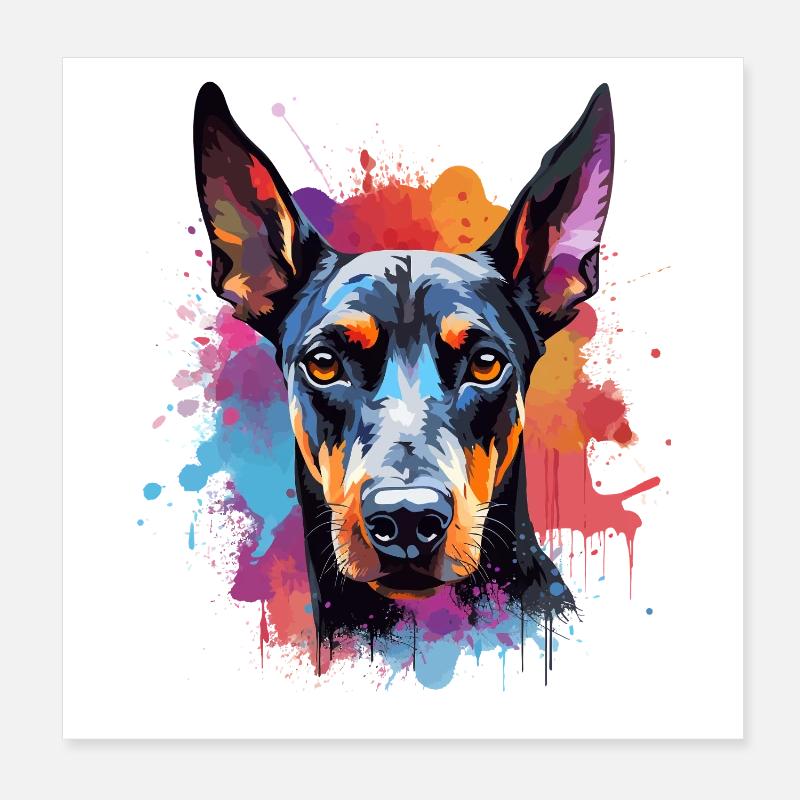 Portrait éclaboussé du Doberman vif Poster 20 x 20 cm