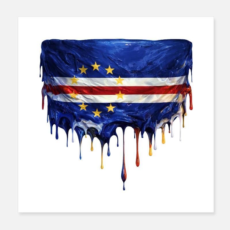 Cape Verde Dripping Flag Art Poster 8" x 8" (20x20 cm)