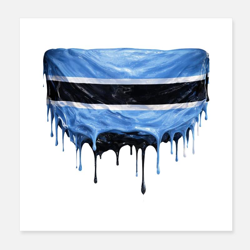 Botswana Flag Drop Art Poster 8" x 8" (20x20 cm)
