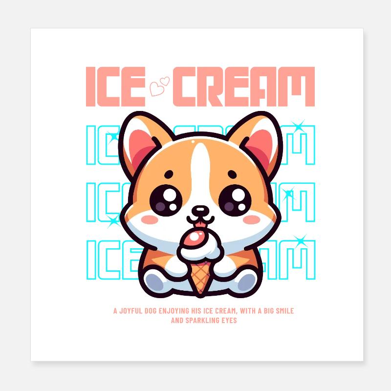 Niedlicher Eiscreme Welpe Poster 20x20 cm