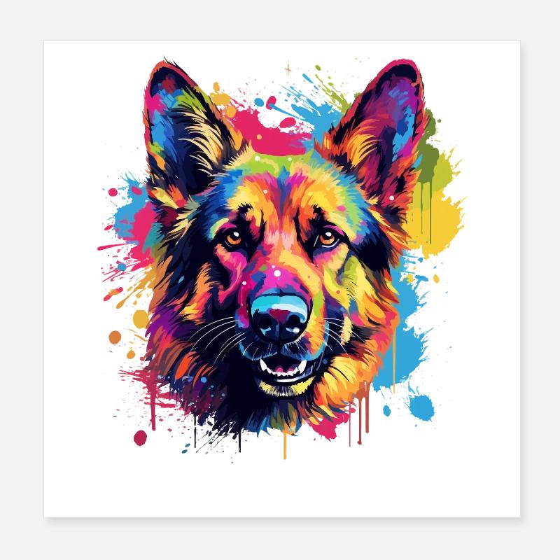 Deutscher Schäferhund Spritzkunst bunt Poster 20x20 cm