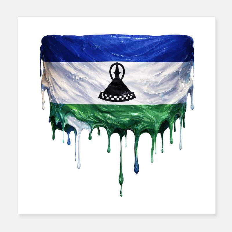 Lesotho Flag in Drop Art Poster 8" x 8" (20x20 cm)