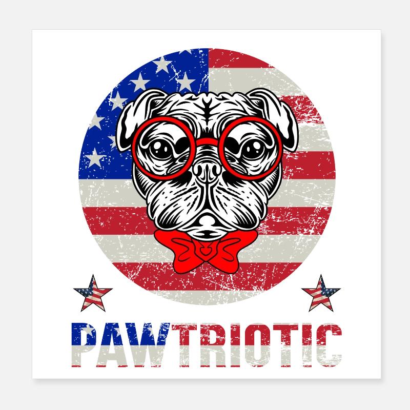 Mops-Patriot mit roter Brille Poster 20x20 cm