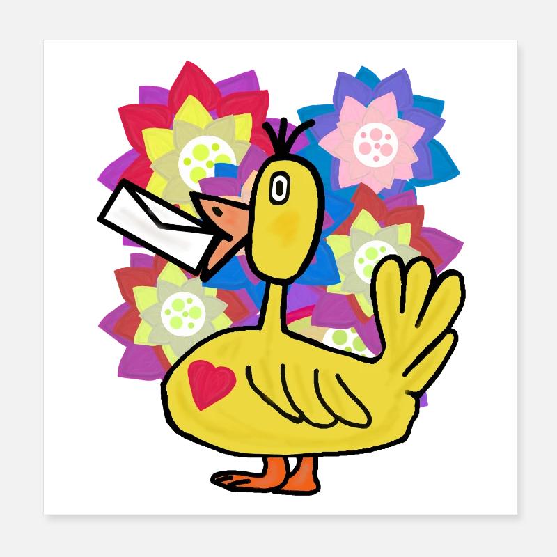Fleurs de canard Salutations d’anniversaire Fleurs de canard Poster 20 x 20 cm