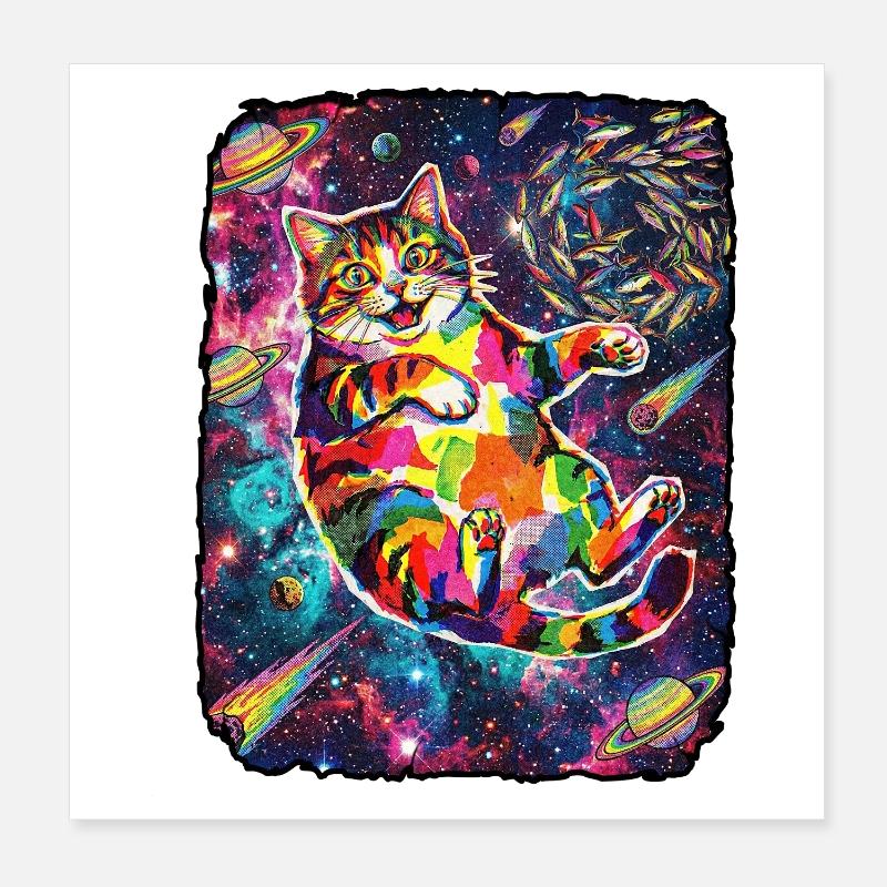 Funny Cat Space Poster 8" x 8" (20x20 cm)