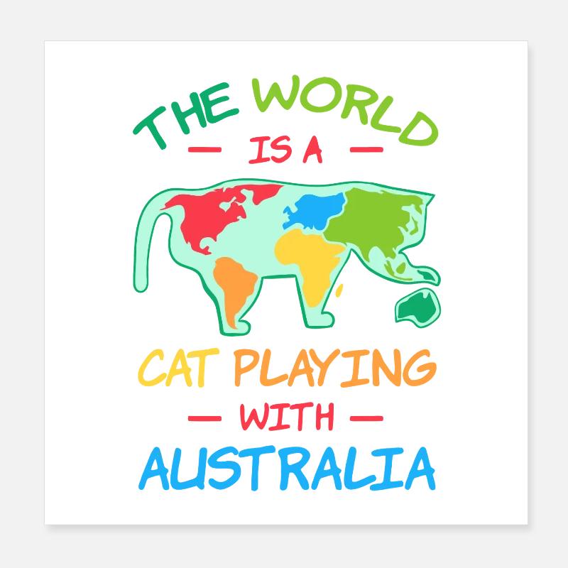 World Cat Playing With Australia Poster 8" x 8" (20x20 cm)