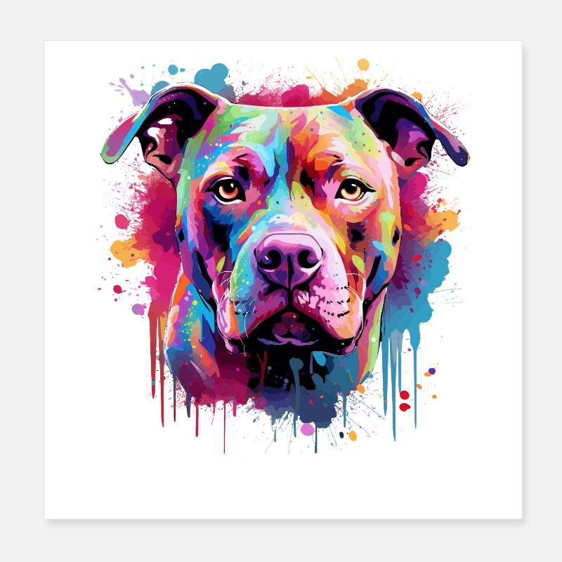 Pitbull Dog Splash Art Bunt Poster 20x20 cm