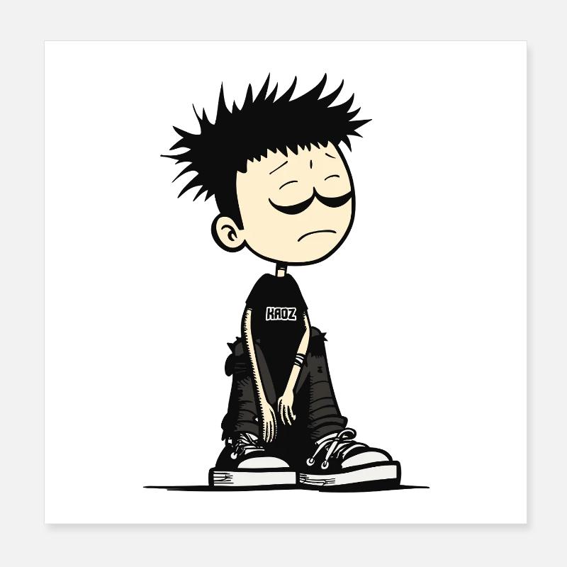Groggy Emo Kid Cartoon Tee Poster 8" x 8" (20x20 cm)
