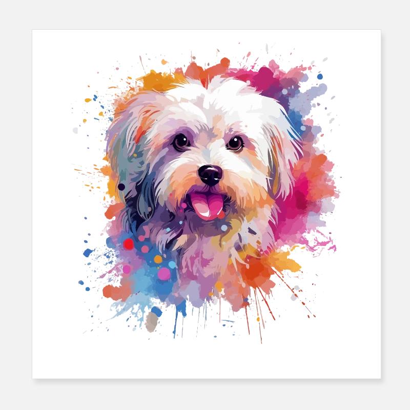 Art coloré de chiens maltais éclaboussés Poster 20 x 20 cm