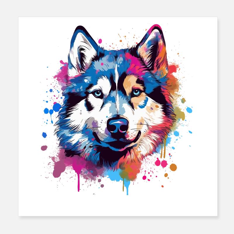 Art coloré éclaboussuré de chien Husky Poster 20 x 20 cm