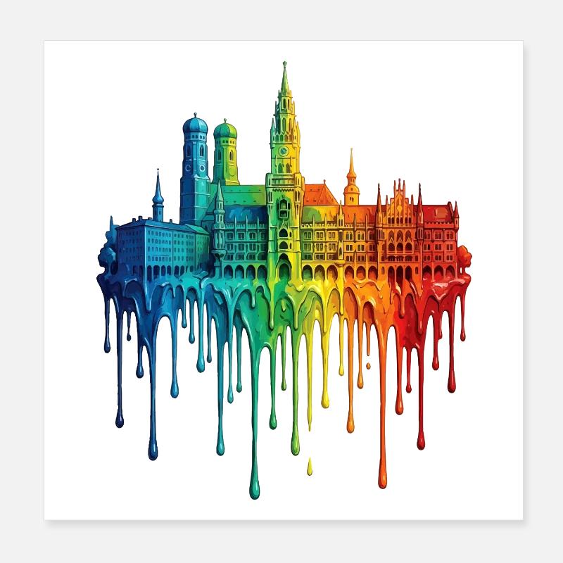 Munich mit farbenfroh verlaufender Farbe Poster 20x20 cm
