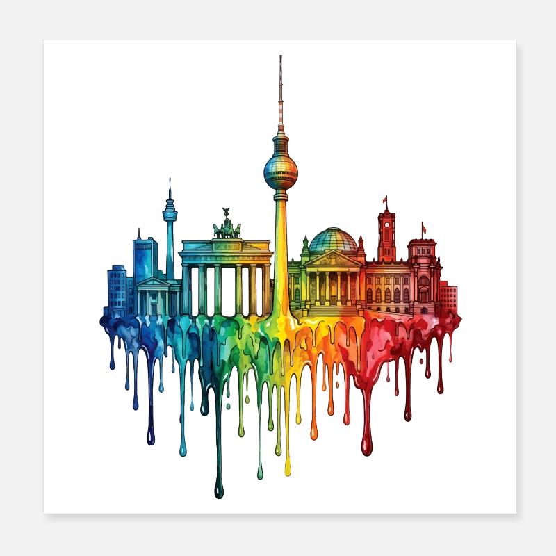 Berlin mit farbenfroh verlaufender Farbe Poster 20x20 cm