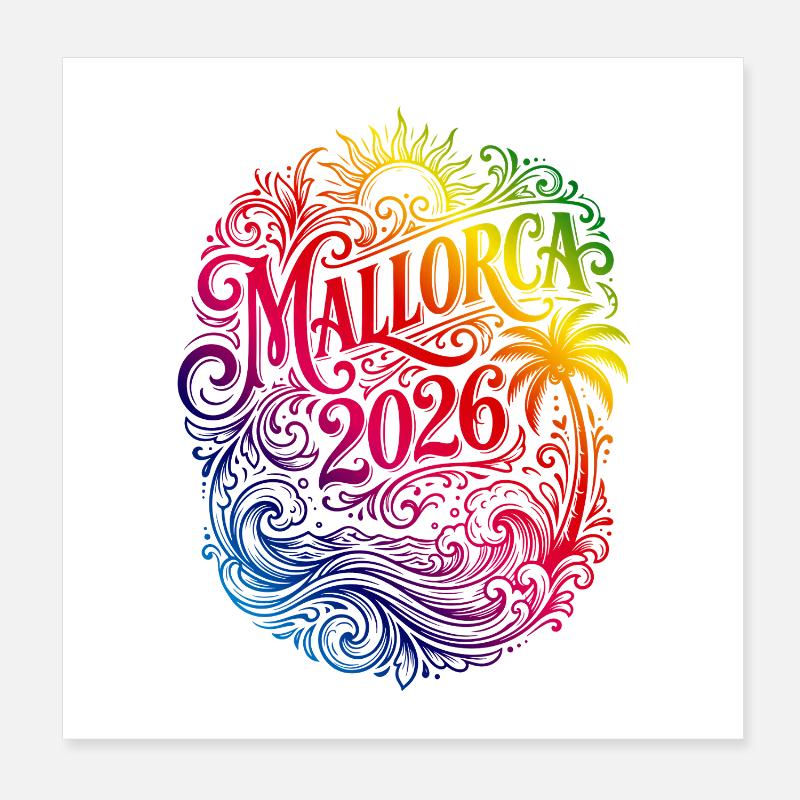 Majorque 2026 Coloré Poster 20 x 20 cm
