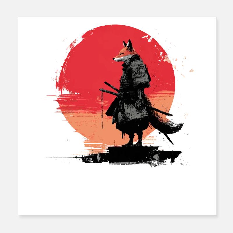 Fox Samurai au coucher du soleil Poster 20 x 20 cm