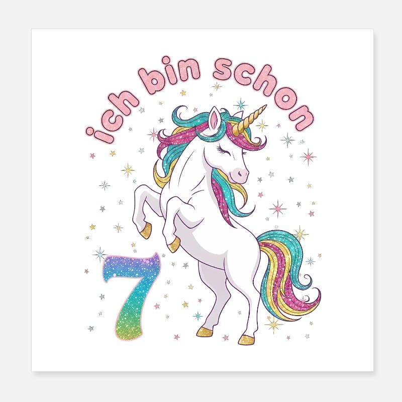 7. Geburtstag Einhorn Mädchen Ich bin schon 7 Poster 20x20 cm