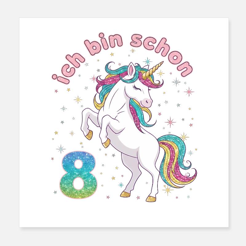 8. Geburtstag Einhorn Mädchen Ich bin schon 8 Poster 20x20 cm