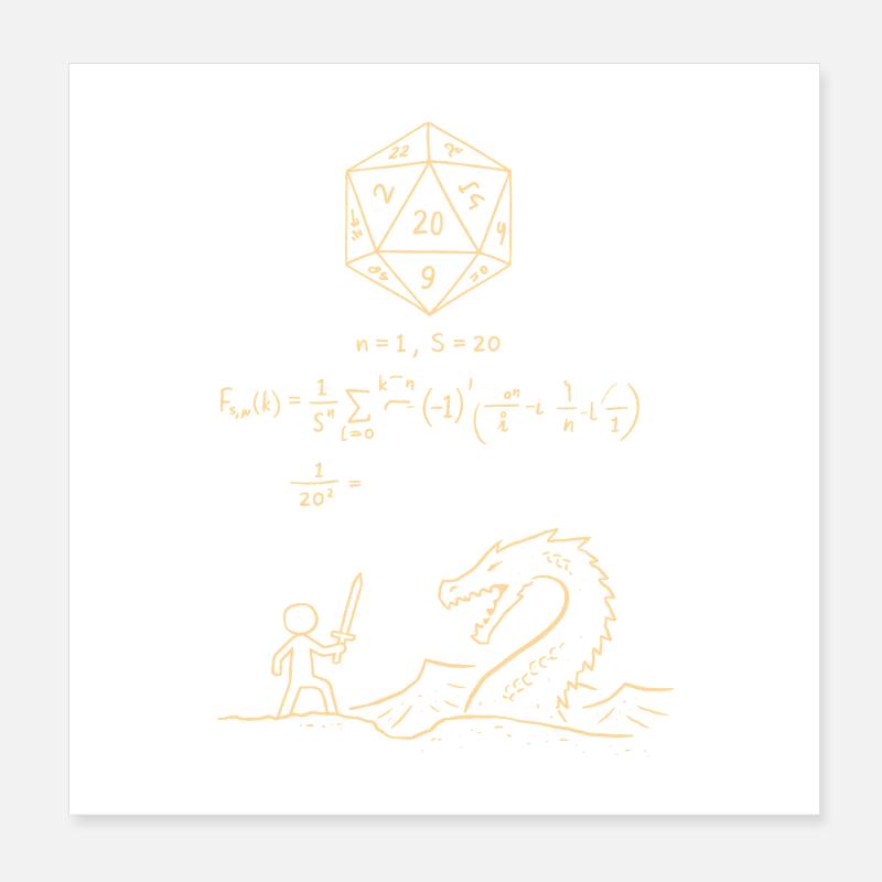 D20 Dice Probability Shirt RPG Nerd Math Fantasy Poster 20 x 20 cm