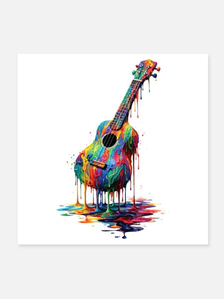 Ukulélé avec de la peinture qui goutte - Poster 20 x 20 cm - blanc - Devant