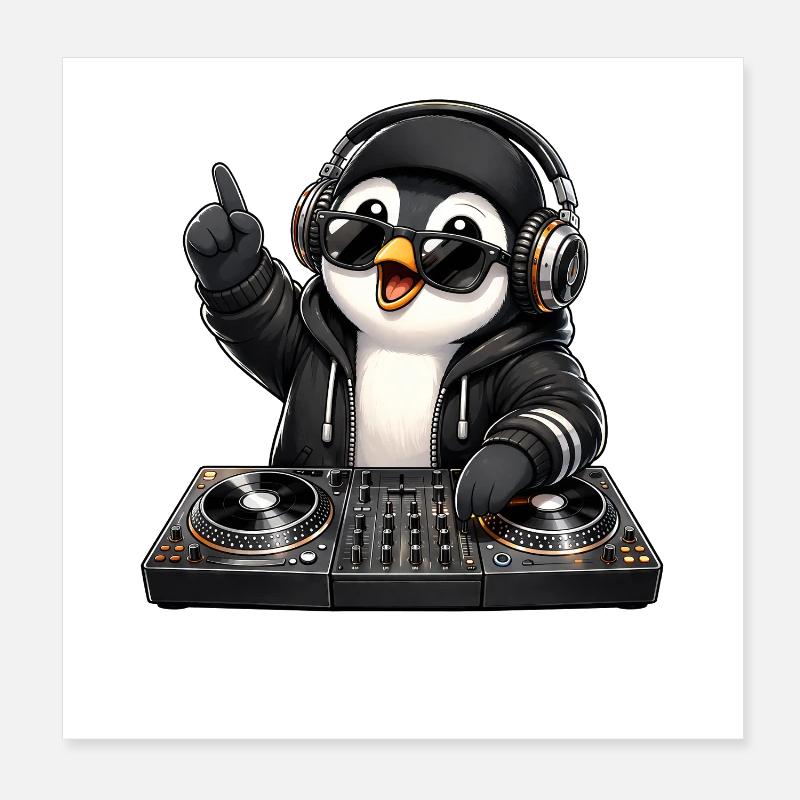 Cooler Pinguin DJ Musik Techno Club Party Poster 20x20 cm
