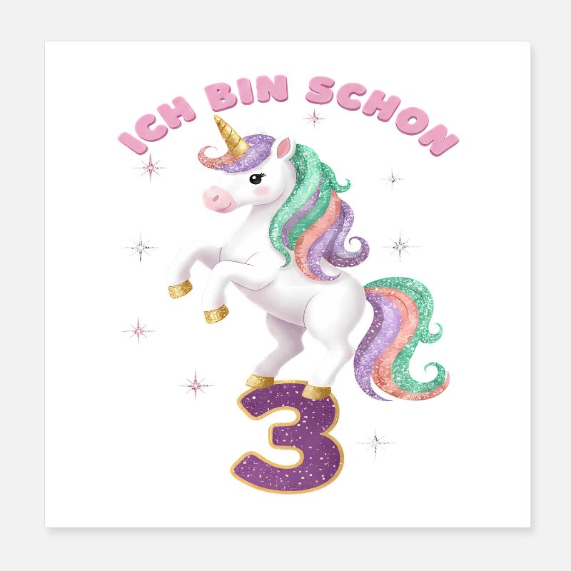 4. Geburtstag Einhorn Mädchen Ich bin schon 4 Poster 20x20 cm