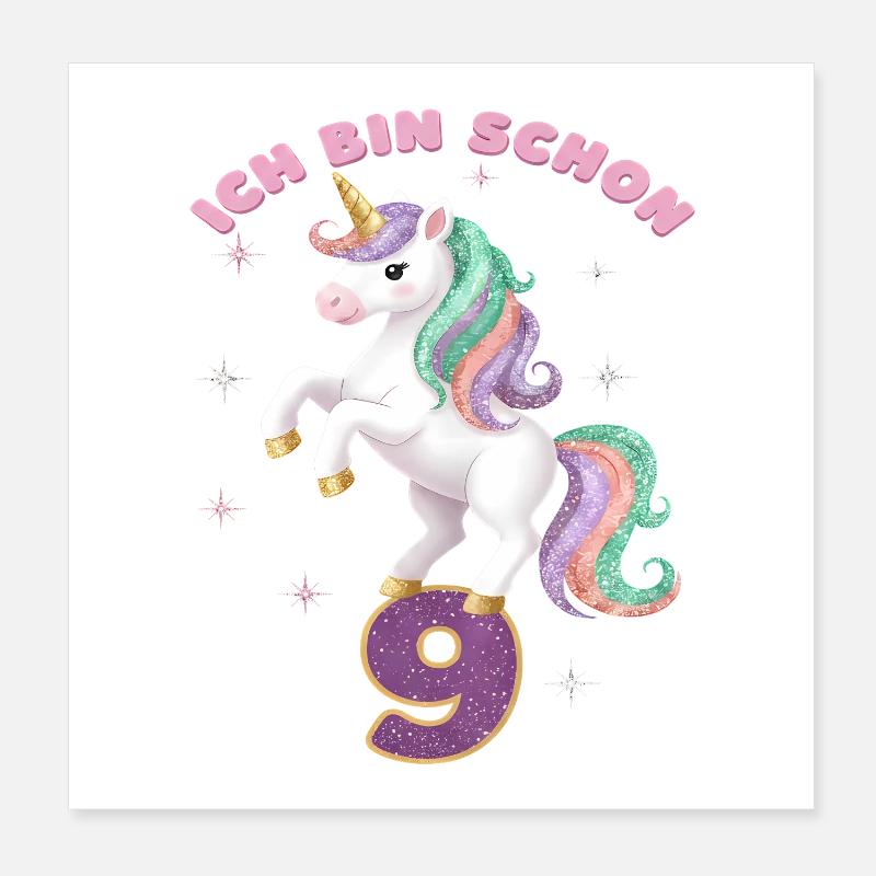9. Geburtstag Einhorn Mädchen Ich bin schon 9 Poster 20x20 cm
