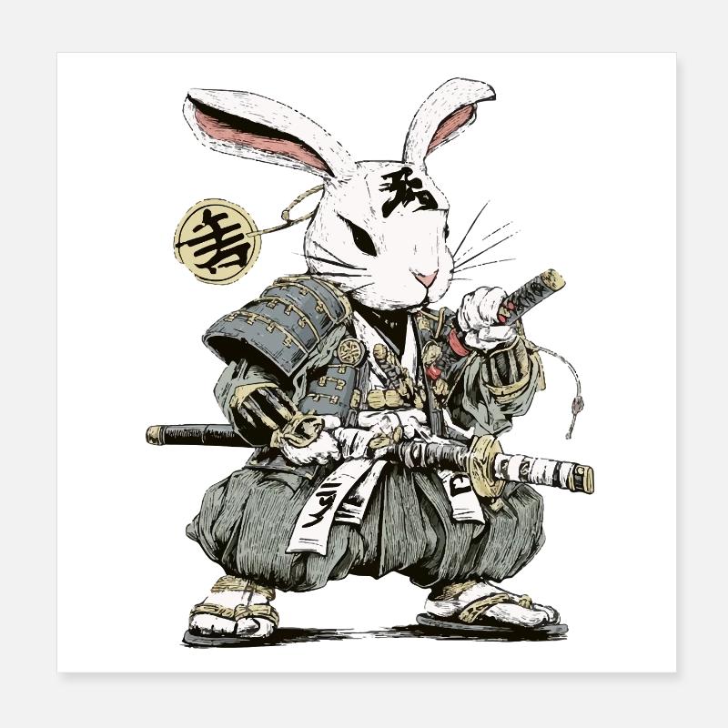 Rabbit Samurai Warrior with Katana Poster 8" x 8" (20x20 cm)