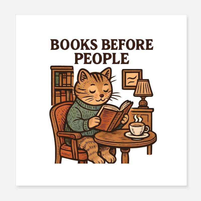 Livres devant les gens – lecture de chat Poster 20 x 20 cm