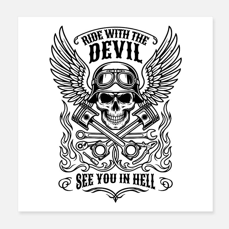 Ride with the Devil | See you in hell | Biker Poster 20x20 cm