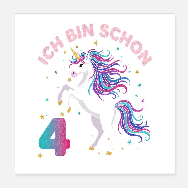 4. Geburtstag Einhorn Mädchen Ich bin schon 4 Poster 20x20 cm