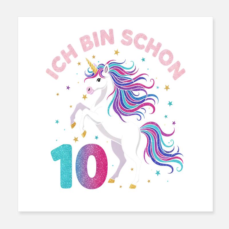 10. Geburtstag Einhorn Mädchen Ich bin schon 10 Poster 20x20 cm