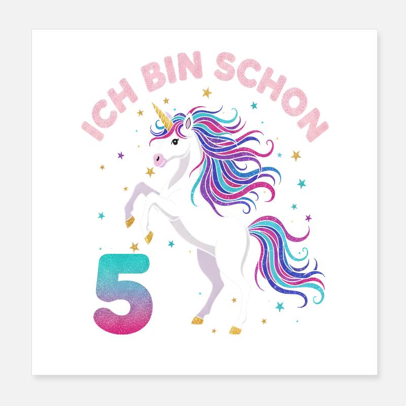 5. Geburtstag Einhorn Mädchen Ich bin schon 5 Poster 20x20 cm