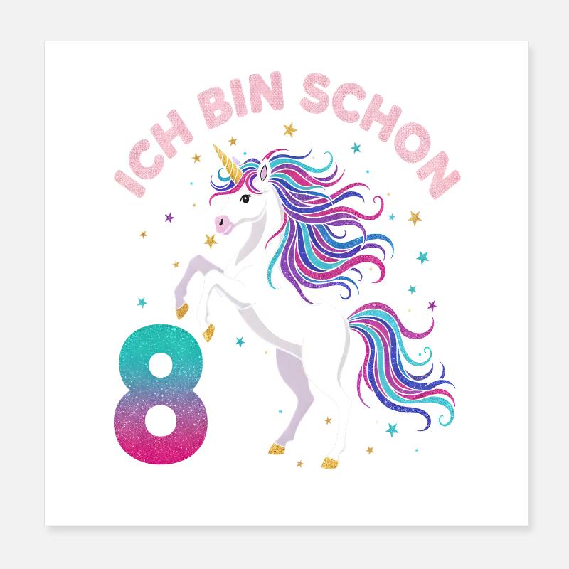 8. Geburtstag Einhorn Mädchen Ich bin schon 8 Poster 20x20 cm