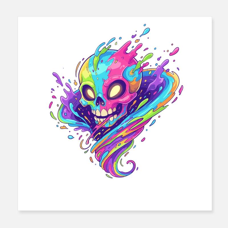 Neon Schädel Farbtaumel Poster 20x20 cm