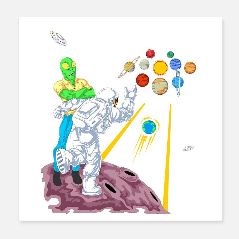Astronaut und Alien Bowling im Space Galaxy Game Poster 20x20 cm