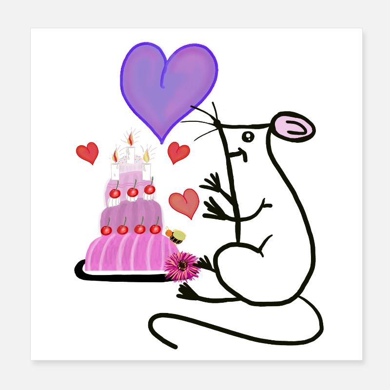 Maus Nagetier Geburtstag Torte Kinder  Poster 20x20 cm