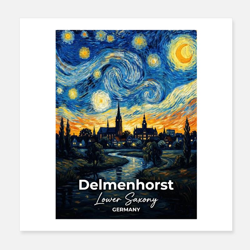 Delmenhorst Germany Starry Night Poster 8" x 8" (20x20 cm)