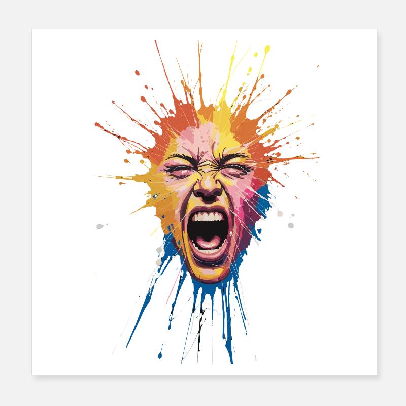 Explosive Farbexplosion Gesicht Ausdrücken Poster 20x20 cm