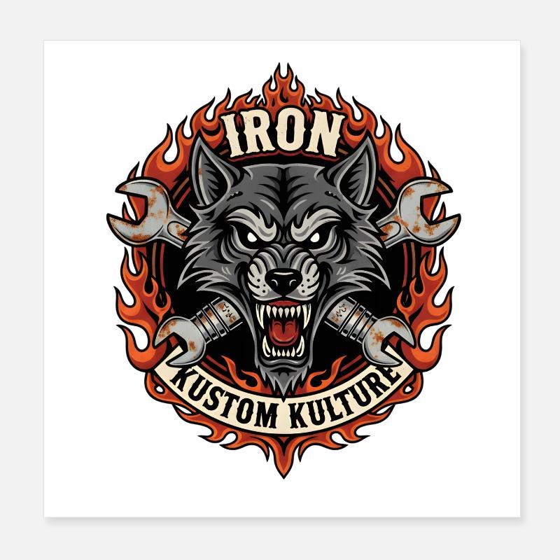 Motorcycle Biker V-Twin Motor Skull Wolf Rocker Poster 8" x 8" (20x20 cm)
