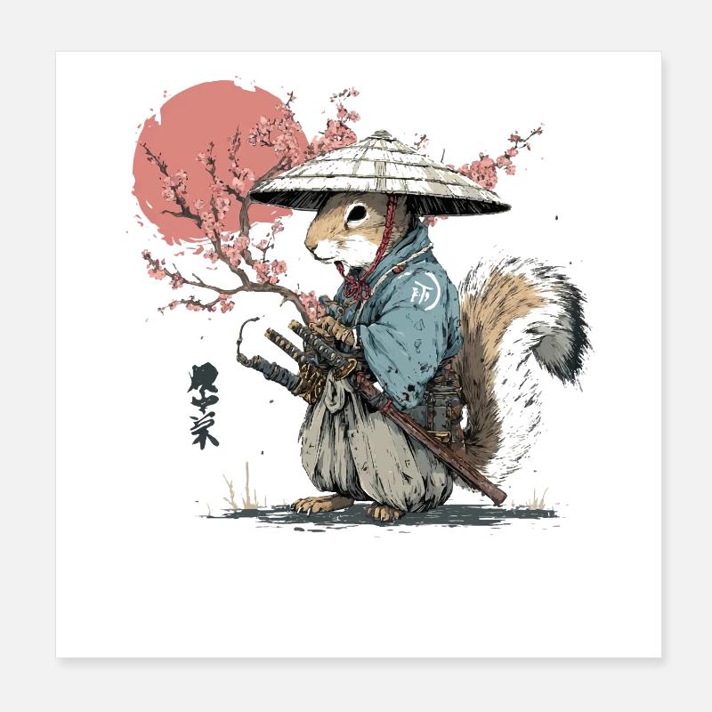 Samouraï Écureuil en Robe de Sakura Poster 20 x 20 cm