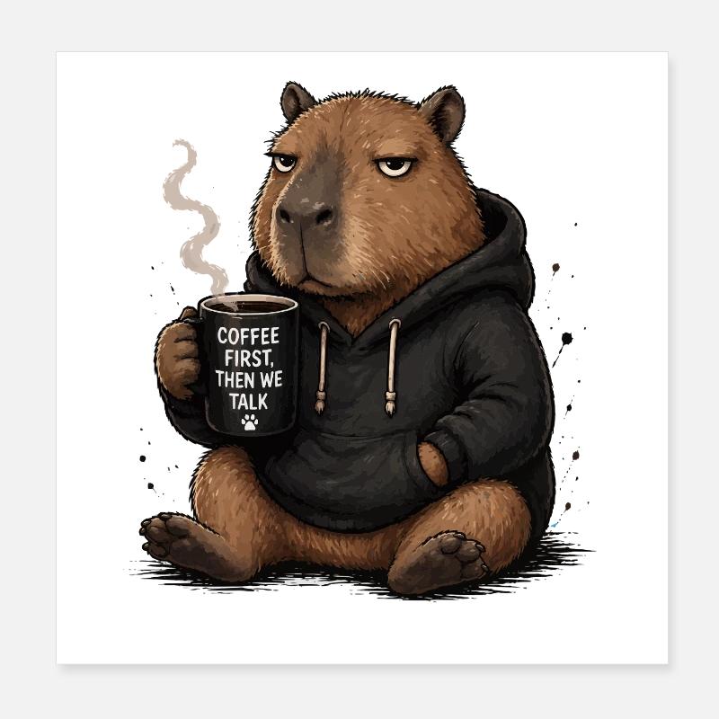 Coffee First Beaver Pullover Hoodie Poster 8" x 8" (20x20 cm)