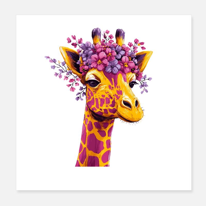 Giraffe Blütenkrone Farbexplosion Poster 20x20 cm